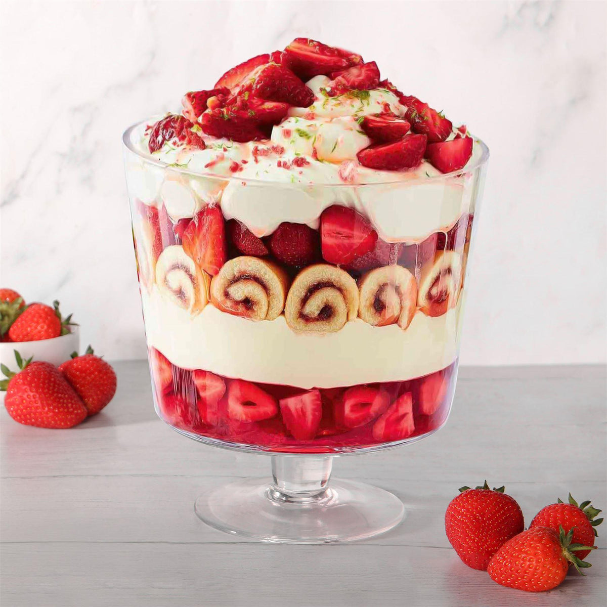 Maison & White Footed Glass Trifle Bowl | 2 Litre | 19x19x16cm | Handmade | Dishwasher Safe | Serves 6+ | 2-Year Warranty