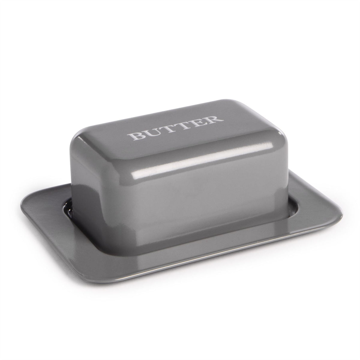 Maison & White Butter Dish with Lid | Grey Enamel-Coated Steel | Vintage-Style Covered Serving Tray | 20 × 14.5 × 7.5cm