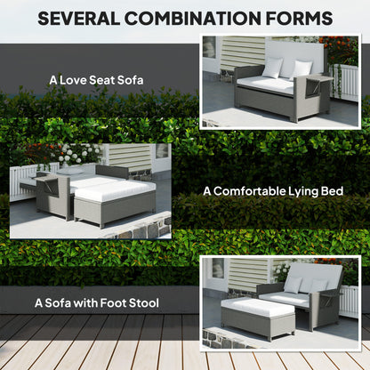 Rattan Chill Out Day Bed, with Footstool - Light Grey