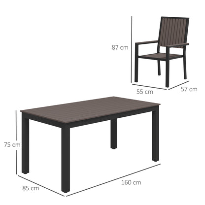 6 Seater Garden Dining Set with Stackable Chairs, Aluminium Frame, Rectangular Plastic Top, Garden Furniture Set, Outdoor Dining Table and Chairs