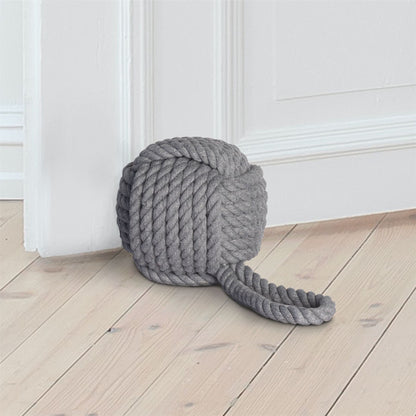 Maison & White Rope Knot Door Stop | Grey Cotton Nautical Doorstop | Weighted Sand & Polyester Filling | 15cm Ball & Carry Loop
