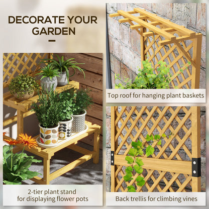 Wooden Plant Stand with Trellis, Freestanding Raised Garden Bed for Climbing Plants, Planter Box to Grow Vegetables, Herbs and Flowers for Garden, Patio, Yellow