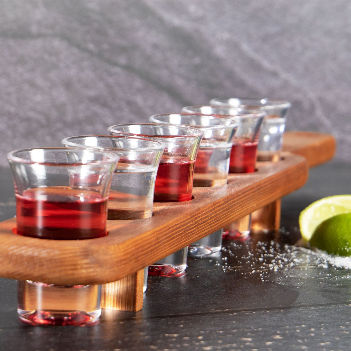 Maison & White Wooden Drinks Paddle with 6 Shot Glasses | Solid Wood | 45cm Board | 25ml Glasses | Dishwasher Safe Glasses | Party Bar Accessory | 2-Year Warranty