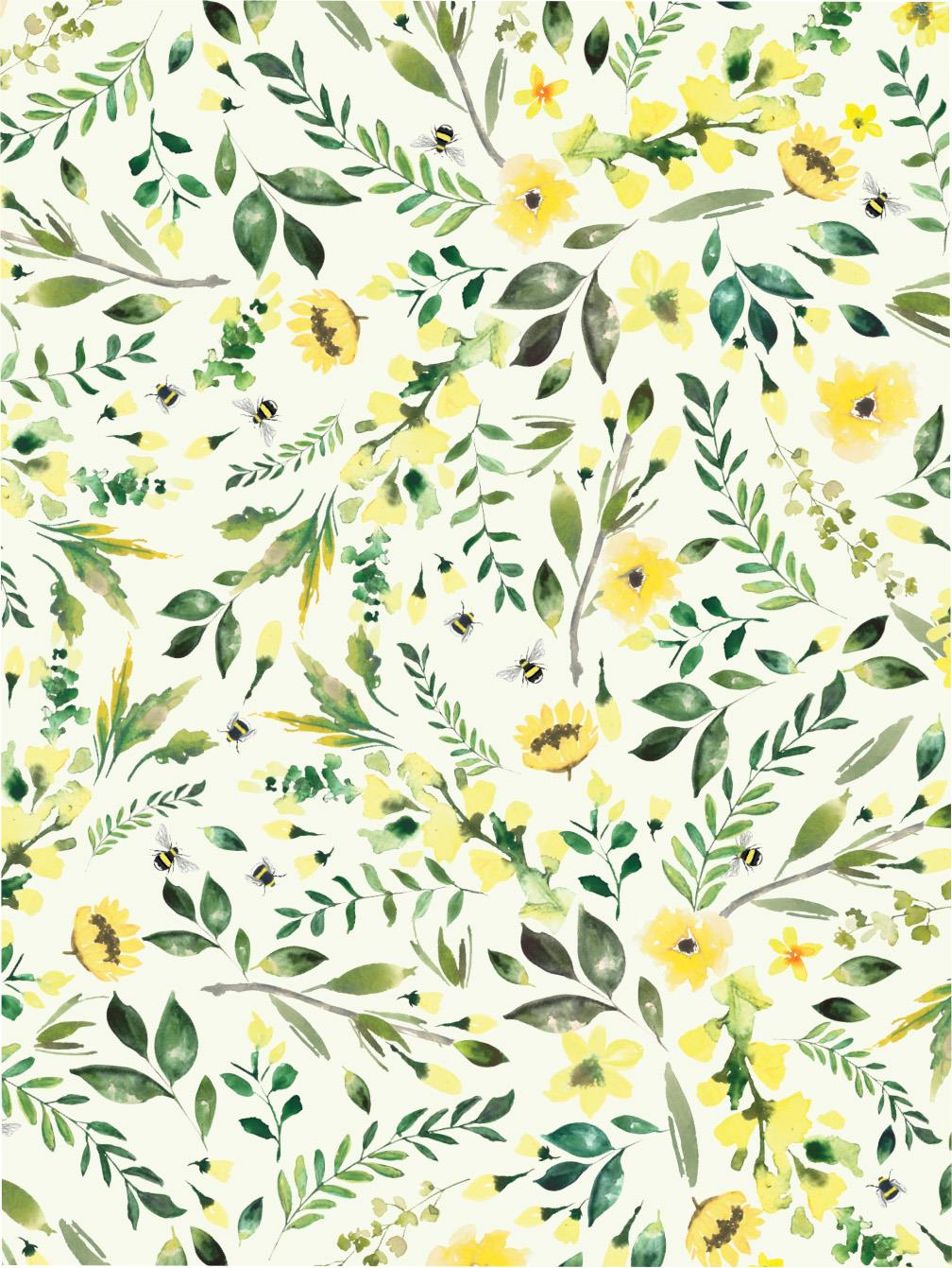 Maison & White Bee-Beautiful Tea Towels | Set of 2 | 100% Cotton | Yellow Floral & Bee Design | 50 × 70cm