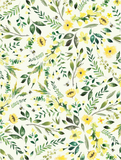 Maison & White Bee-Beautiful Tea Towels | Set of 2 | 100% Cotton | Yellow Floral & Bee Design | 50 × 70cm