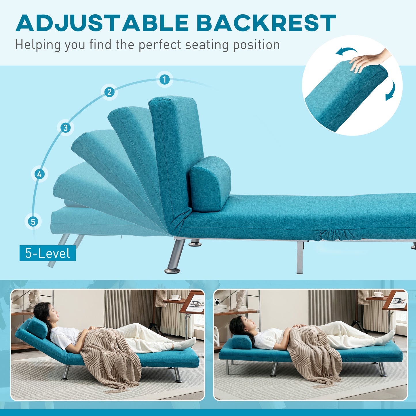 Single Linen-Feel Sleeper Chair - Dark Blue