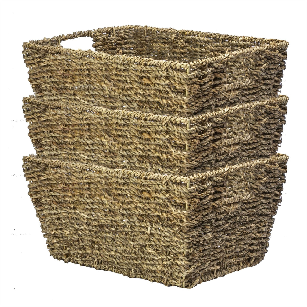 Maison & White Natural Seagrass Storage Baskets | Set of 3 | Woven over Wireframe | 30x22x15cm Each | 2 Carry Handles | Nestable | Bathroom Bedroom Living Room Kitchen | Eco-Friendly | 2-Year Warranty