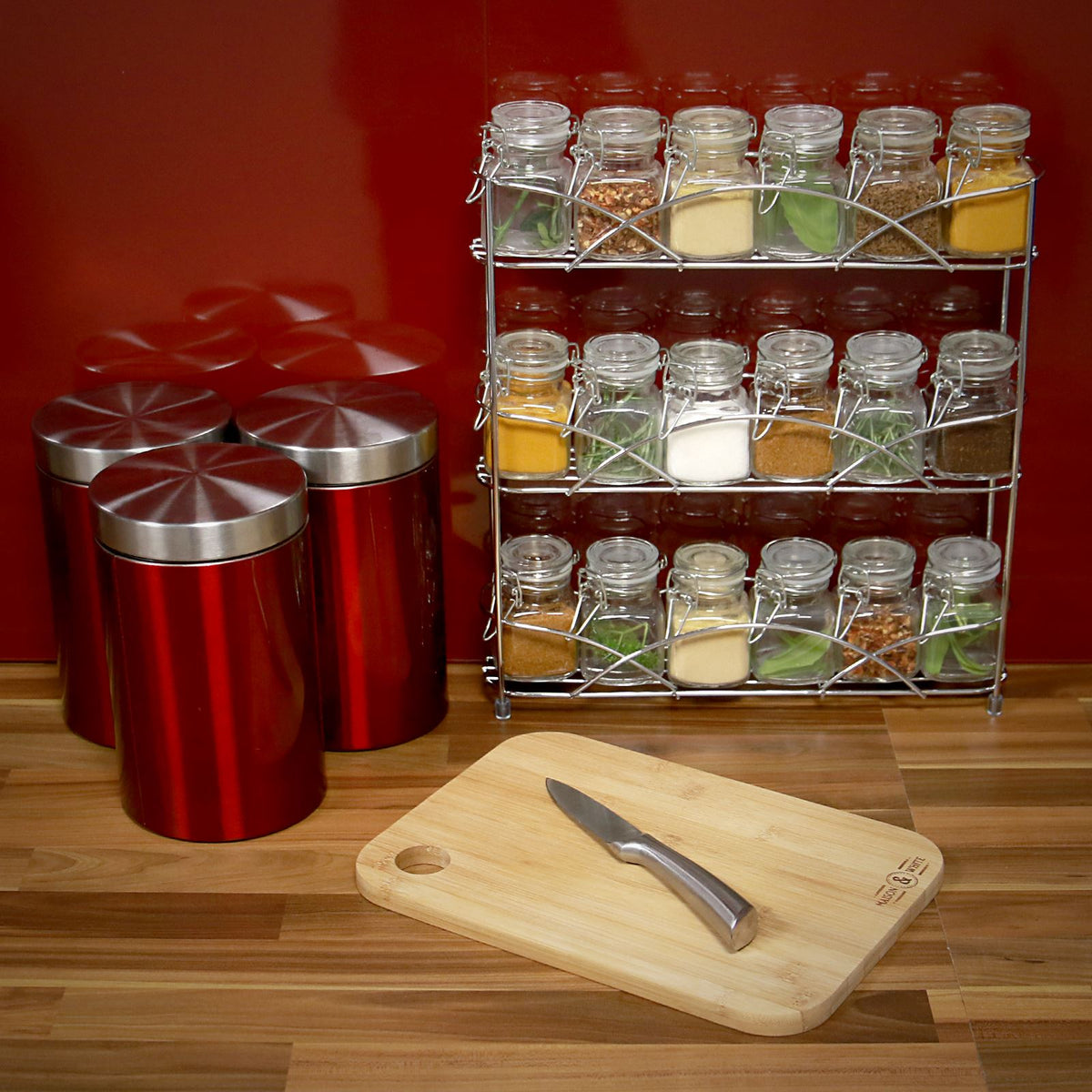 Maison & White 3 Tier Herb & Spice Rack | Chrome Stainless Steel | 34x33x7cm | Non-Slip Feet | Wall-Mountable | Free-Standing | Kitchen Counter Cupboard | Minimalist Wire Design | 2-Year Warranty