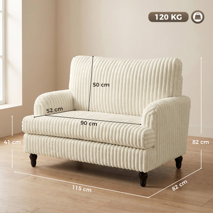 Corduroy Accent Armchair | Stripe Design | Turned Rubberwood Legs | 12cm Seat Cushion | 24cm Back Cushion | Adjustable Non-Slip Feet | 120kg | 115x82x82cm | Cream / Black