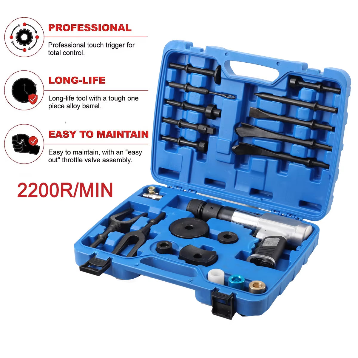 Ball Joint Disassembly Hammer Air Hammer Tool Set 16Pcs Pneumatic Hammer Kit for Motor Vehicles and Workshop Cars
