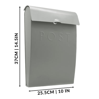 Maison & White Grey Galvanised Steel Wall Mounted Post Box | Lockable | 2 Keys | Overhanging Lid | Weather-Resistant | 37x25.5x9cm | Wall Fixings Included | 2-Year Warranty