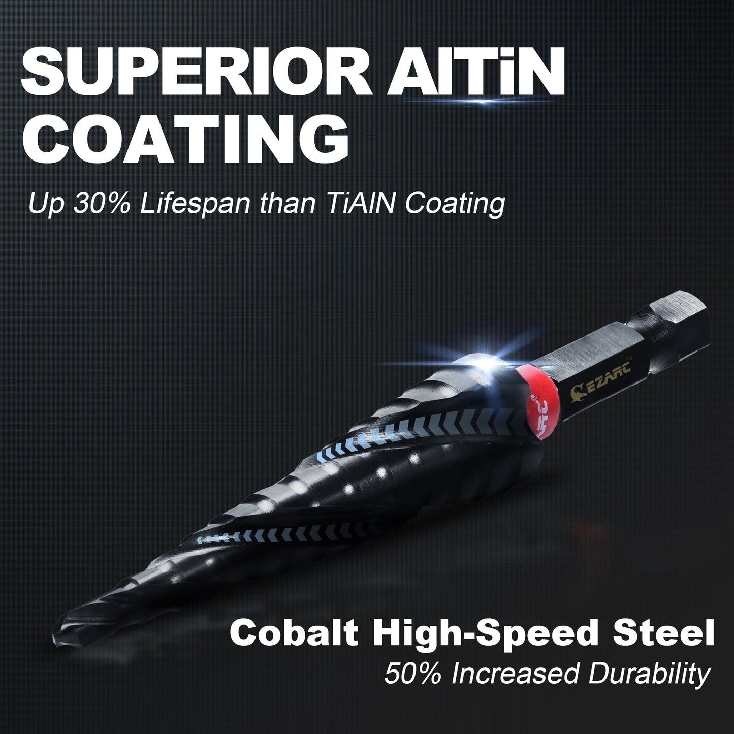 EZARC Step Drill Bit for Metal, 1/8''-1/2'' Spiral Flute Step Drill Bit 1PC, Wear-Resistant Altin Coated for Metalworking