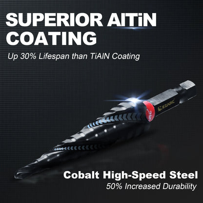 EZARC Step Drill Bit for Metal, 1/8''-1/2'' Spiral Flute Step Drill Bit 1PC, Wear-Resistant Altin Coated for Metalworking