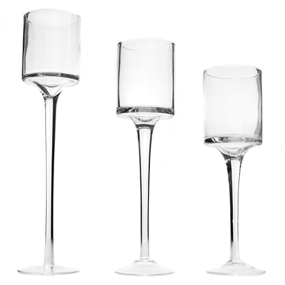 Maison & White Set of 3 Glass Tea Light Candle Holders | Stepped Heights 20cm 23cm 26cm | 6cm Diameter | Fits Tea Lights LED Candles | Dinner Table Wedding Fireplace | 2-Year Warranty
