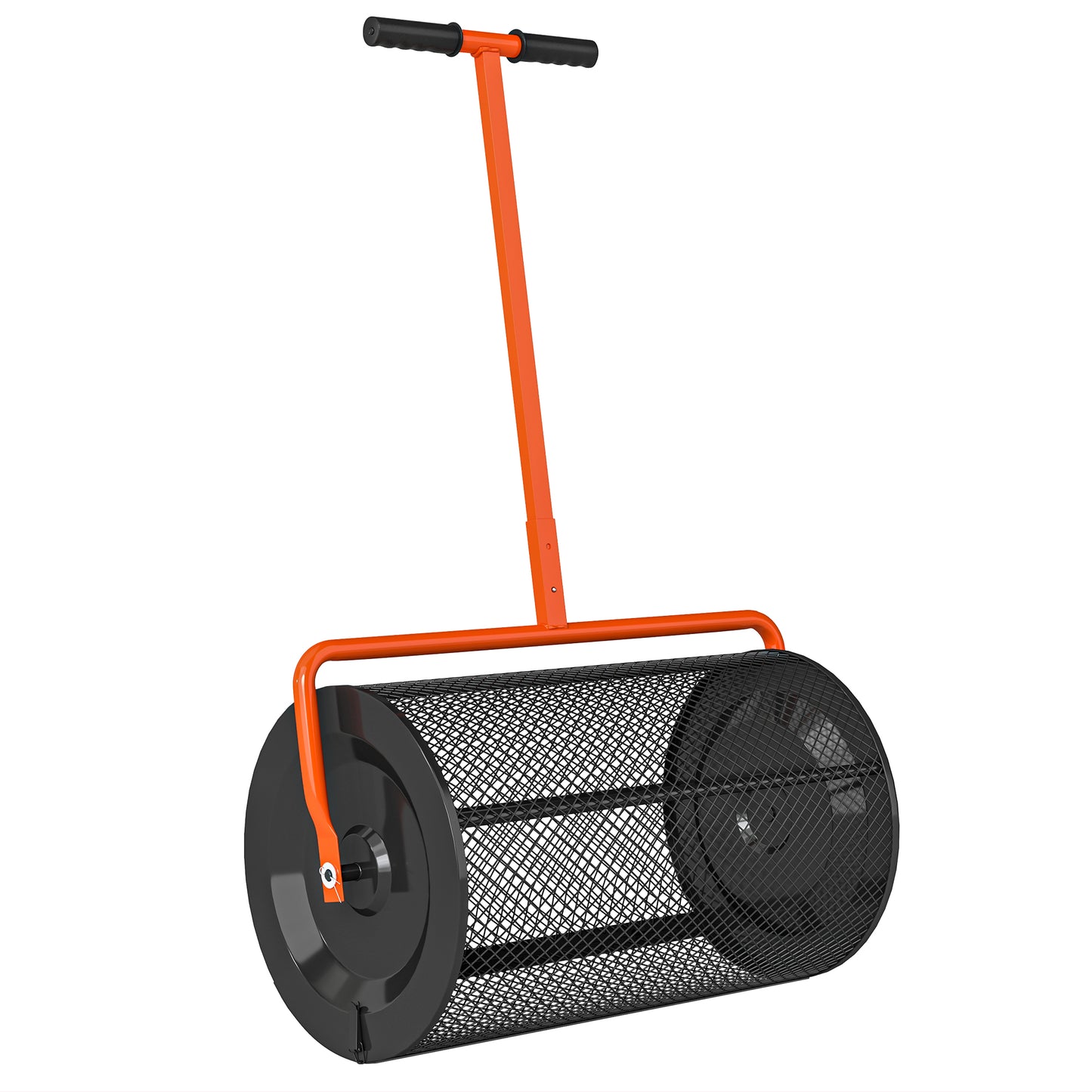 Garden Compost Spreader, 24" Peat Moss Spreader with Height Adjustable T Shaped Handle and Metal Mesh Basket for Seeding, Spreading Manure