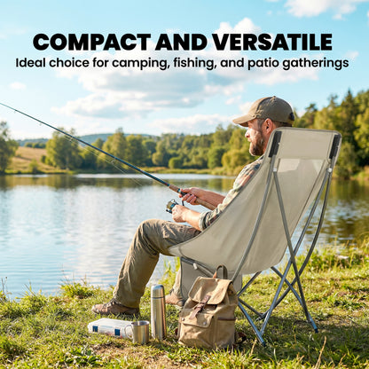 Outsunny Moon Camping Chair – Heavy Duty Folding Camp Chair, 120kg, Water-Repellent Oxford Fabric, Side Pocket & Carry Bag – Khaki