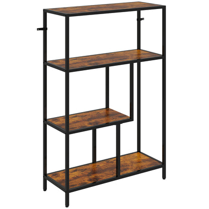 4-Tier Bookshelf with Open Shelves - Rustic Brown