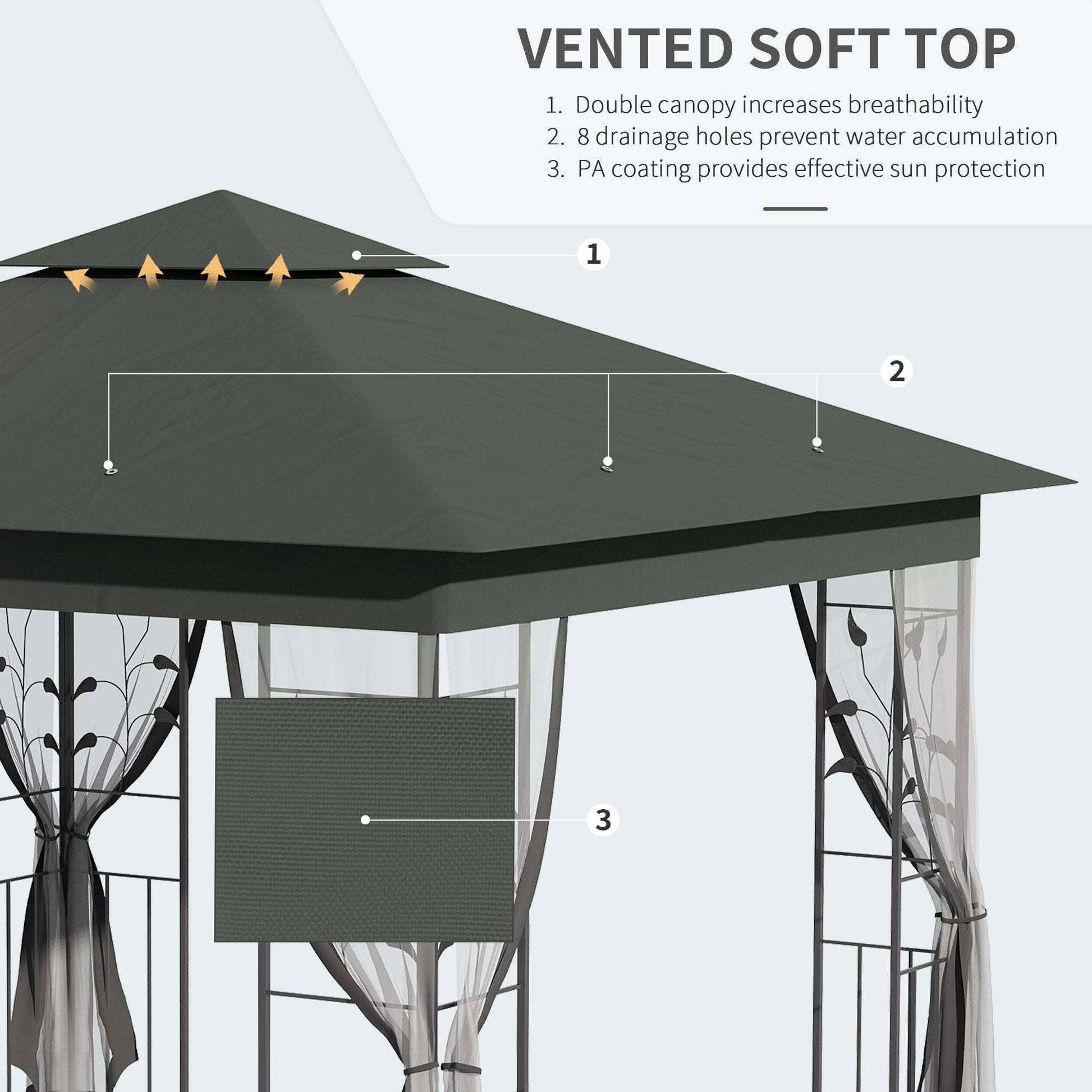Outsunny 3 x 3(m) Steel Frame Double Roof Garden Gazebo - Grey
