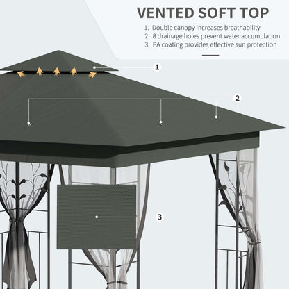 Outsunny 3 x 3(m) Steel Frame Double Roof Garden Gazebo - Grey