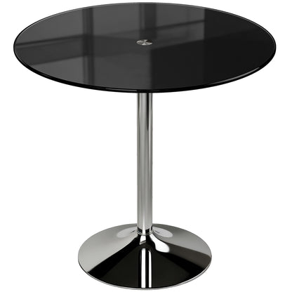 Round Bistro Dining Table | 8mm Tempered Glass Top | Steel Frame | Non-Slip Foot | Ø80x77cm | 20kg | Black