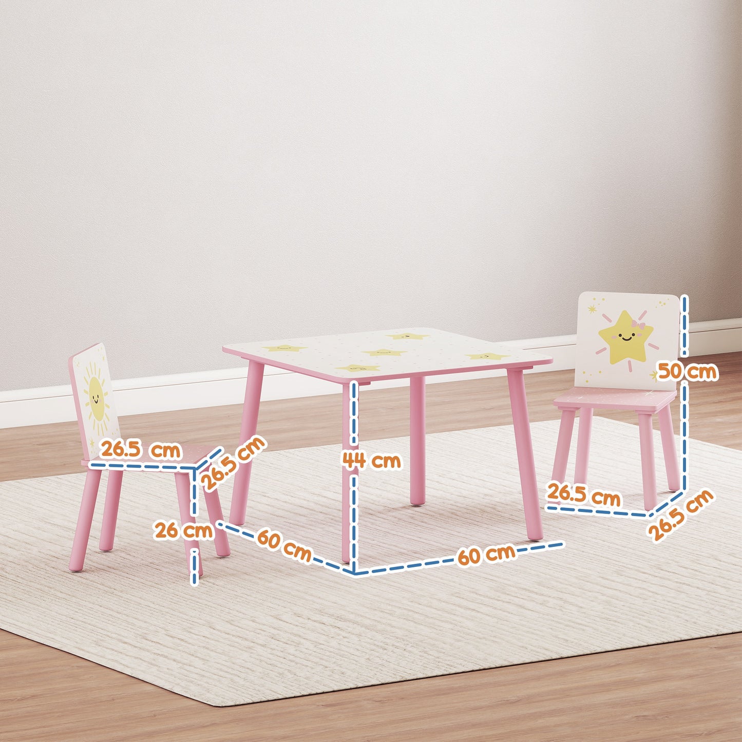 AIYAPLAY 3-Piece Toddler Table and Chair Set, Kids Table with 2 Chairs Set for Bedroom, Nursery, Playroom