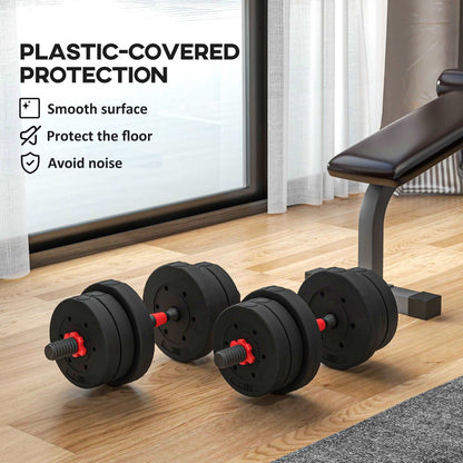 20kg 2 IN 1 Adjustable Dumbbells Weight Set, Dumbbell Hand Weight Barbell for Body Fitness, Lifting Training for Home, Office, Gym, Black