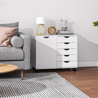 Mobile Filing Cabinet with 5 Drawers, Door and Adjustable Shelf, Rolling File Cabinet, Printer Table for Study
