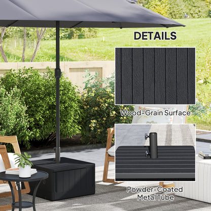 Fillable Parasol Base with Wheels & Handles | 80kg Sand or 50kg Water | Fits 38mm & 48mm Poles | 53x53x45cm | Deck Poolside & Garden | Black