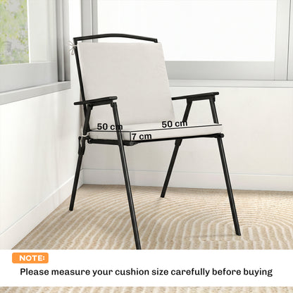 Set of 2 Garden Seat Cushions | 7cm High Density Foam | 50x50cm | Water Resistant | UV30+ | Fire Retardant | Zip Off Covers | Securing Ties | Cream White
