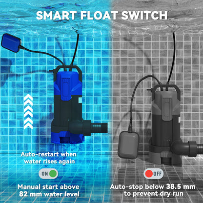 Outsunny 750W Submersible Water Pump for Dirty/Clean Water, 20000L/H Electric Sump Pump with Float Switch, Drain Water from Garden Pond, Hot Tub, Ditches, Portable and Lightweight