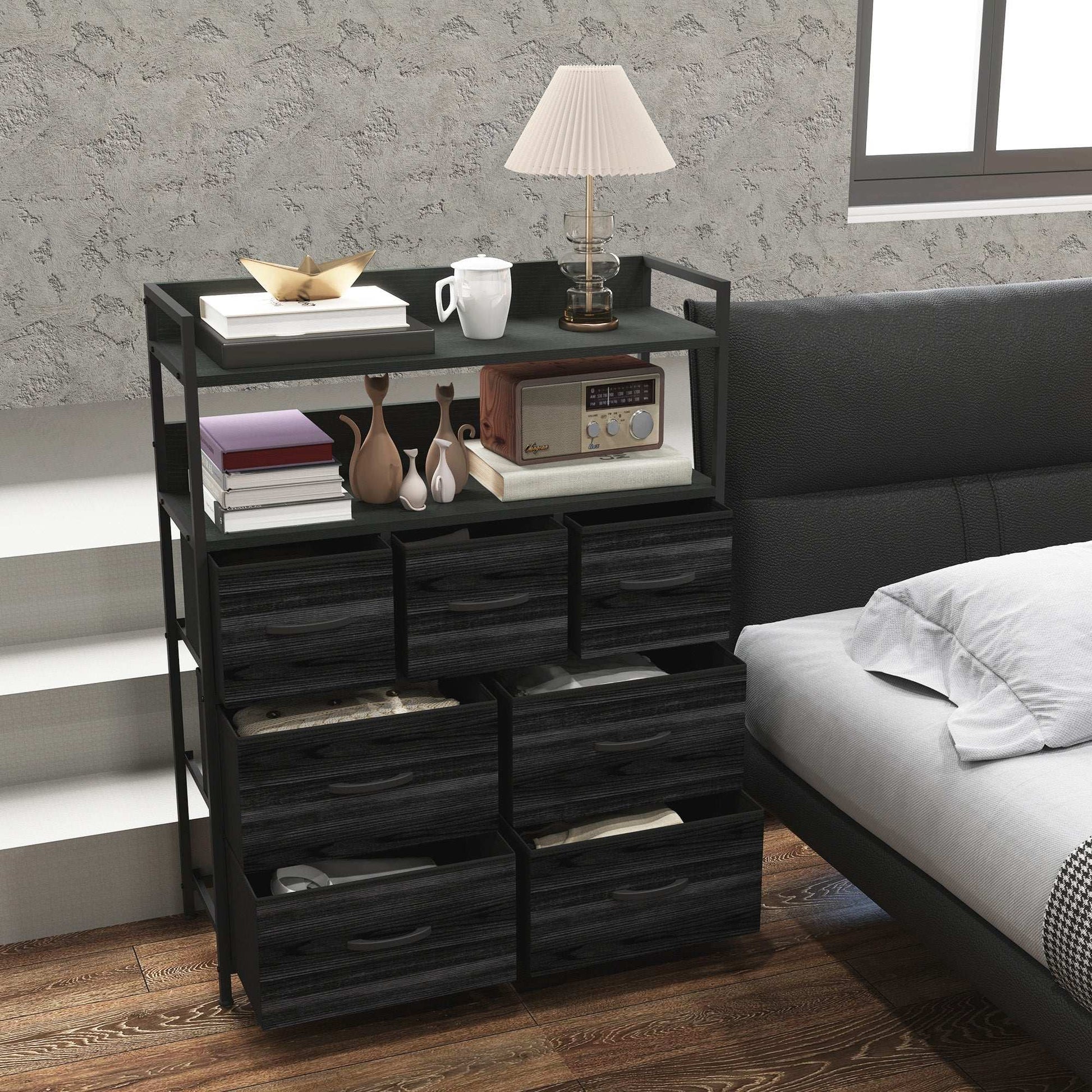 ustic Chest of Seven Fabric Drawers - Black