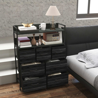 ustic Chest of Seven Fabric Drawers - Black