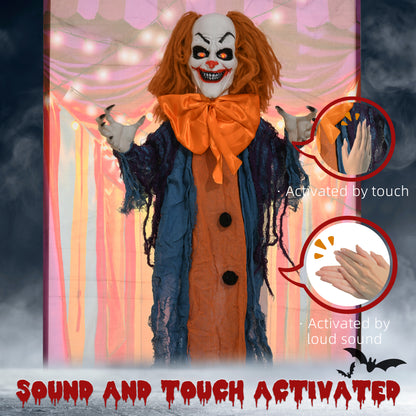 168 cm Life Size Halloween Animated Standing Circus Clown with Red Light Up Eyes, Sound Activated Moving Arms & Body, Scary Clown Halloween Decorations, Battery Operated, Indoor Party Props