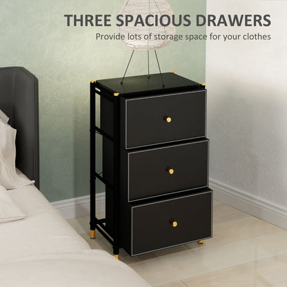 Chest of Drawers, Fabric Dresser with 3 Drawers and Steel Frame, Storage Organizer Unit for Bedroom, Living Room, Hallway, Black