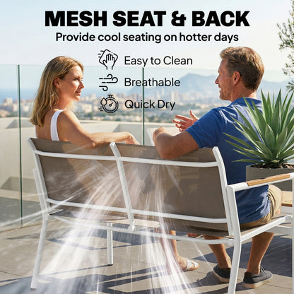 4-Piece Garden Furniture Set | Loveseat, 2 Armchairs & Table | Breathable Mesh | Khaki