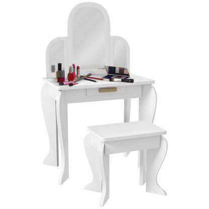 Kids Dressing Table Set, with Mirror and Drawer - White