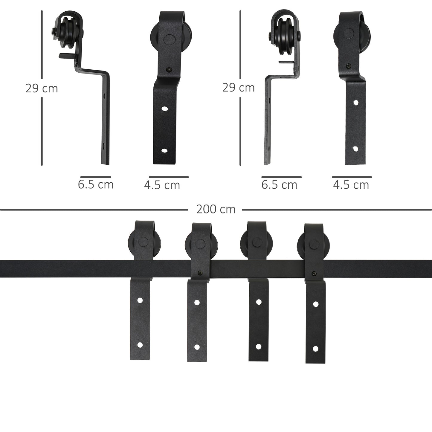 Sliding Barn Door Hardware Track Kit | 200cm Rail | 2 Doors | 90kg | Carbon Steel | Industrial Rollers | 35-40mm Door Panels | Wood & Cement Walls | Black