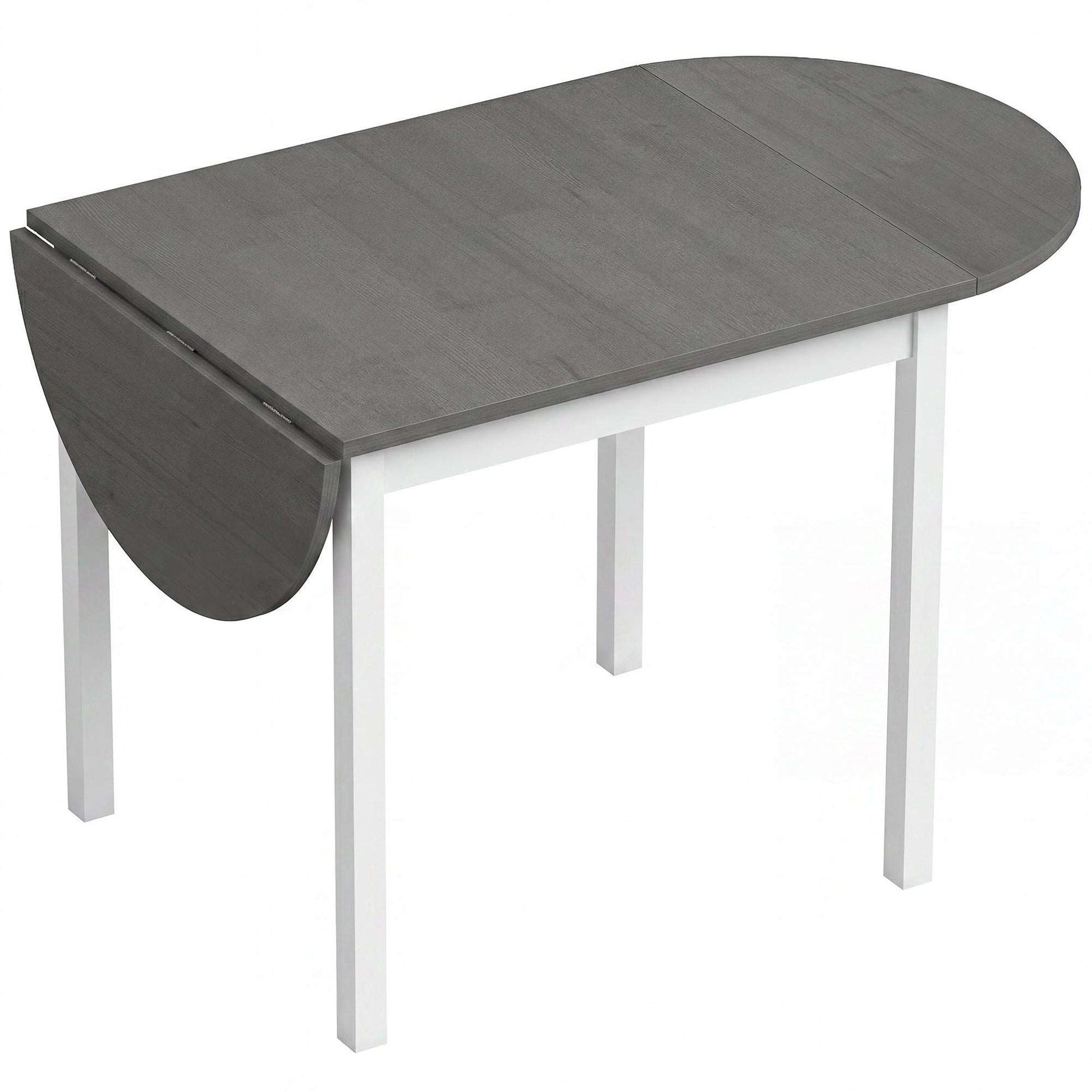 4-6 Person Drop-Leaf Extending Dining Table | Pine Wood | 3 Configurations | Folds to 80cm or Extends to 140cm | 50kg Capacity | Foot Pads | Grey & White