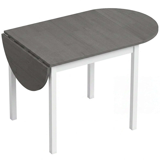 4-6 Person Drop-Leaf Extending Dining Table | Pine Wood | 3 Configurations | Folds to 80cm or Extends to 140cm | 50kg Capacity | Foot Pads | Grey & White