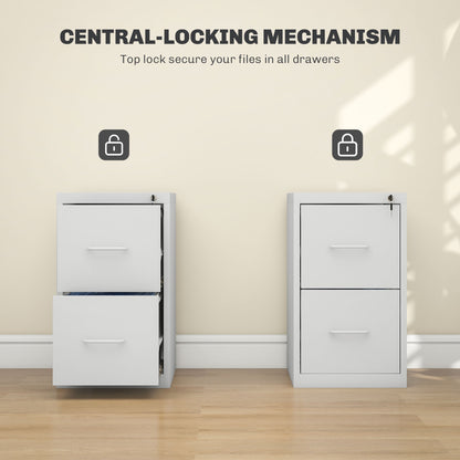 Two-Drawer Modern Steel Filing Cabinet Organiser Storage Unit Cabinet - White