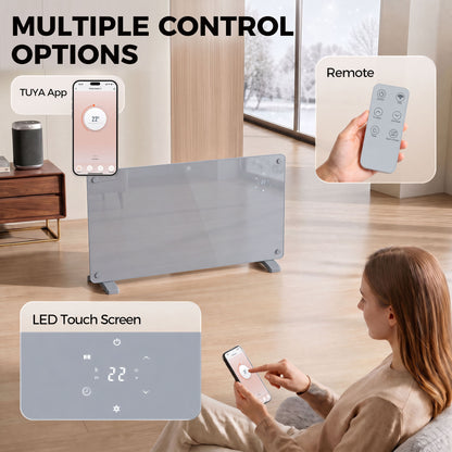 Smart Panel Heater | Grey 1500W WiFi Electric Heater, Wall Mounted or Freestanding with 7-Day Timer
