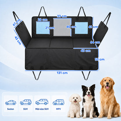 Dog Car Seat Cover | Blue Waterproof Back Seat Travel Hammock with Mesh Window & Pockets