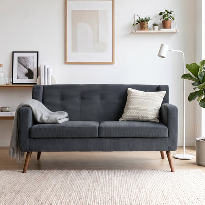 2 Seater Sofa | Dark Grey Corduroy Loveseat with Tufted Back, Padded Arms & 240kg Capacity