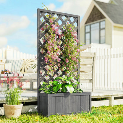 Wooden Planter Box with Trellis | Solid Fir Wood | Rot-Resistant | Drainage Holes | 25kg Capacity | 72.5x31.5x149.5cm | For Herbs Flowers & Climbing Plants | Grey
