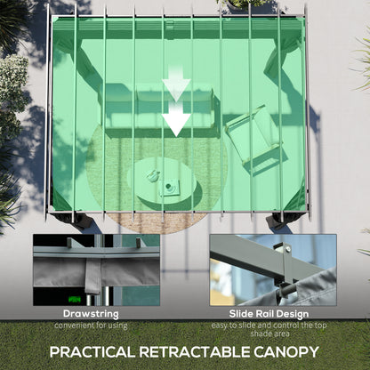3.6x3m Aluminium Pergola | Retractable Sliding Canopy | Zip Curtains | 7.6cm Columns | Ground Stakes | Dark Grey