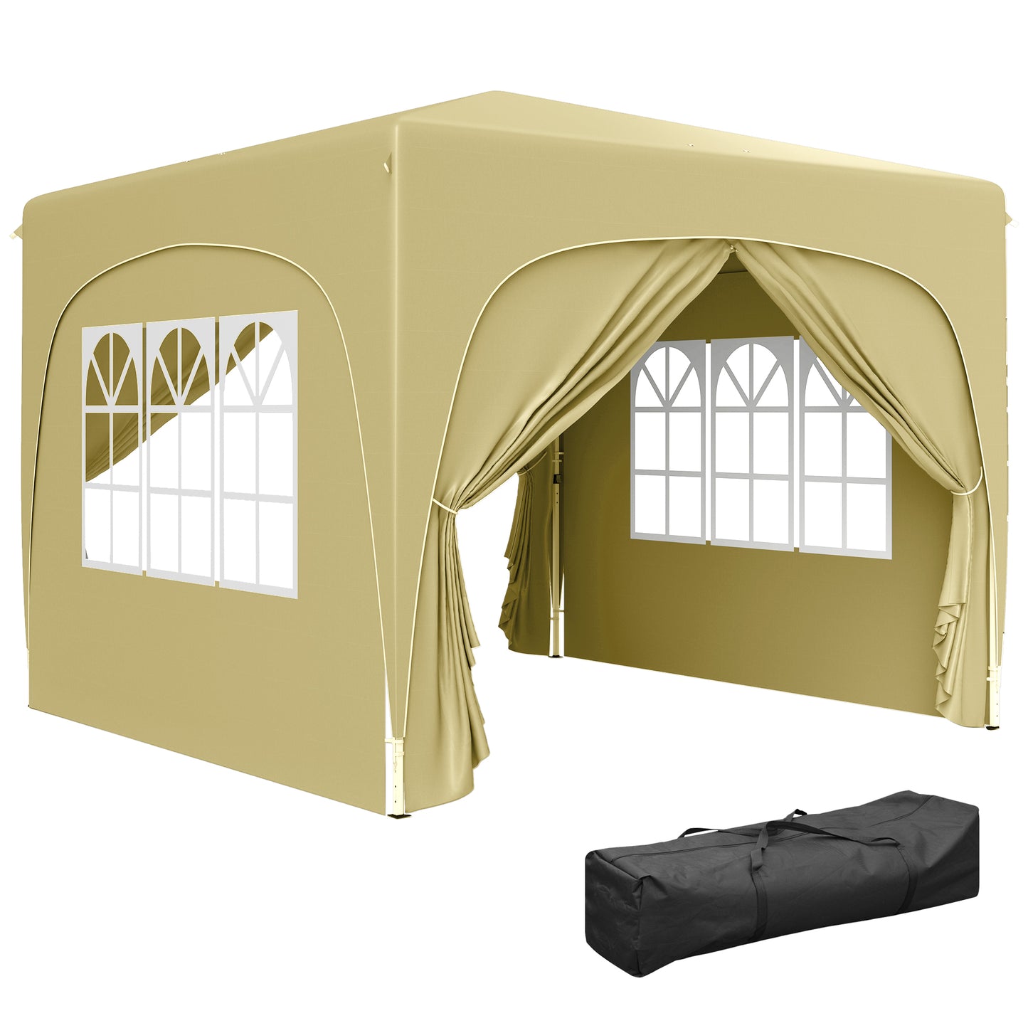 3x3m Pop-Up Gazebo | UPF50+ Oxford Fabric | 3-Height Adjustment 253-273cm | 2 Windows & Dual Doors | 8 Drainage Holes | 4 Guy Ropes & 12 Ground Stakes | Carry Bag | Fits 6-9 People | Sand