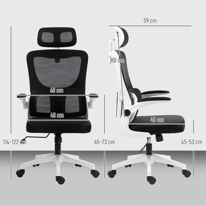 Vinsetto Ergonomic Office Chair, High Back Mesh Computer Desk Chair with Adjustable Headrest and Lumbar Support, Rotatable Armrests, Tilt Function for Home Office, Black