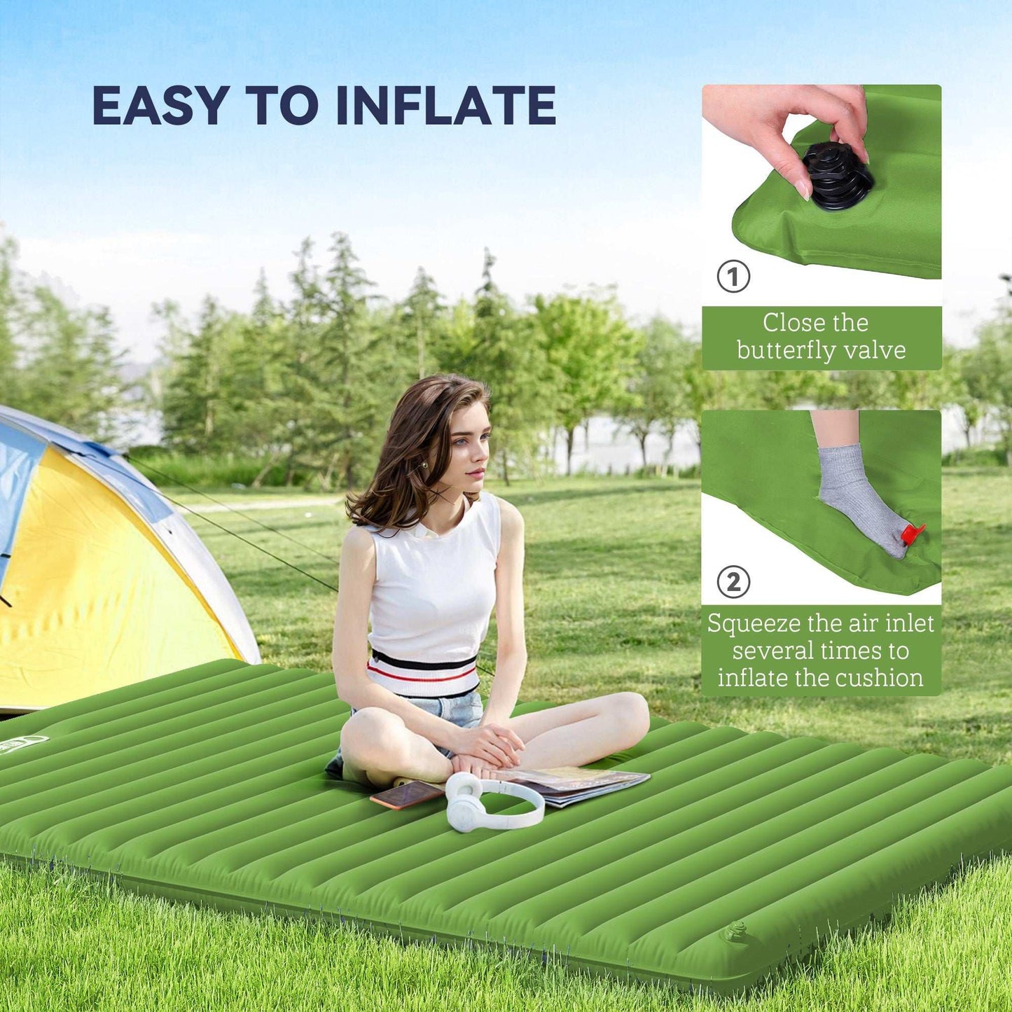 Outsunny 2 Person Camping Inflatable Mattress - Green