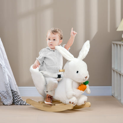 Kids Rabbit-Shaped Rocking Horse, with Safety Belt, Realistic Sounds, for Ages 18-36 Months - White