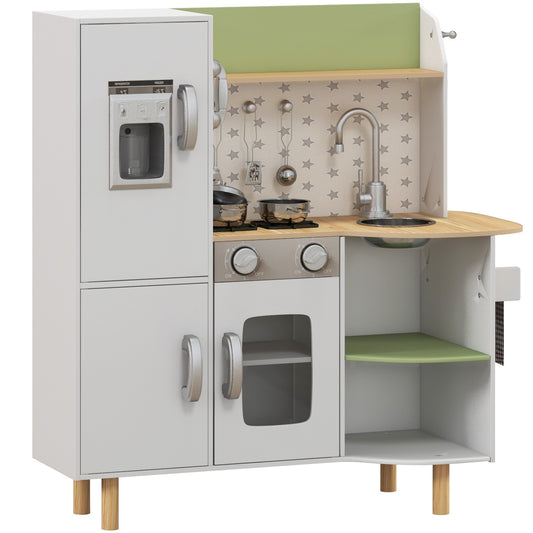 Kids Pretend Play Toy Kitchen Role Playing Game With Phone, Ice Maker, Stove, Utensils, For 3-6 Years, White